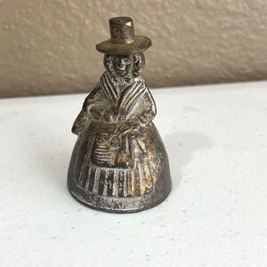 Vintage Brass Welsh Victorian Lady in Hat Crinoline Dress Bell Pilgrim Milk Maid
